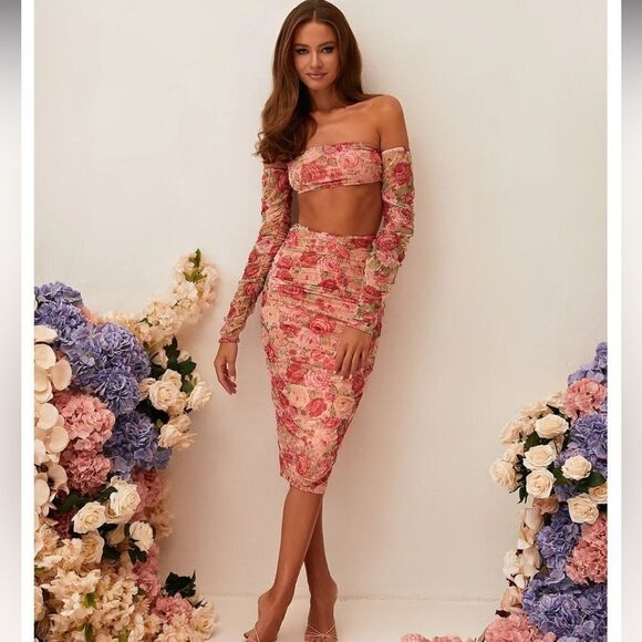 NWT Alamour The Label 2-Piece Shailee Midi Set Large Pink Floral - Picture 1 of 16